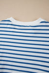 Blue Stripe Drop Shoulder Crew Neck Loose Sweatshirt-Tops/Sweatshirts & Hoodies-MomFashion