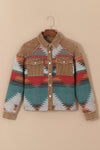 Camel Western Pattern Patchwork Flap Pocket Shacket-Outerwear-MomFashion