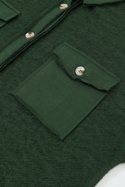 Green Contrast Flap Pockets Relaxed Shacket-Outerwear-MomFashion