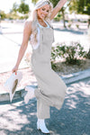 Light Grey Textured Self-Tie Strap Wide-Leg Overalls-Bottoms-MomFashion