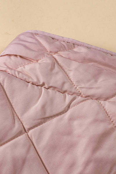 Pink Fleece Lined Quilted Vest Coats-Outerwear-MomFashion