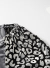 Medium Grey Leopard Splicing Lantern Sleeve Velvet Blouse-Tops-MomFashion