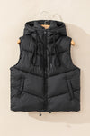 Black Sleek Quilted Puffer Hooded Vest Coat-Outerwear-MomFashion