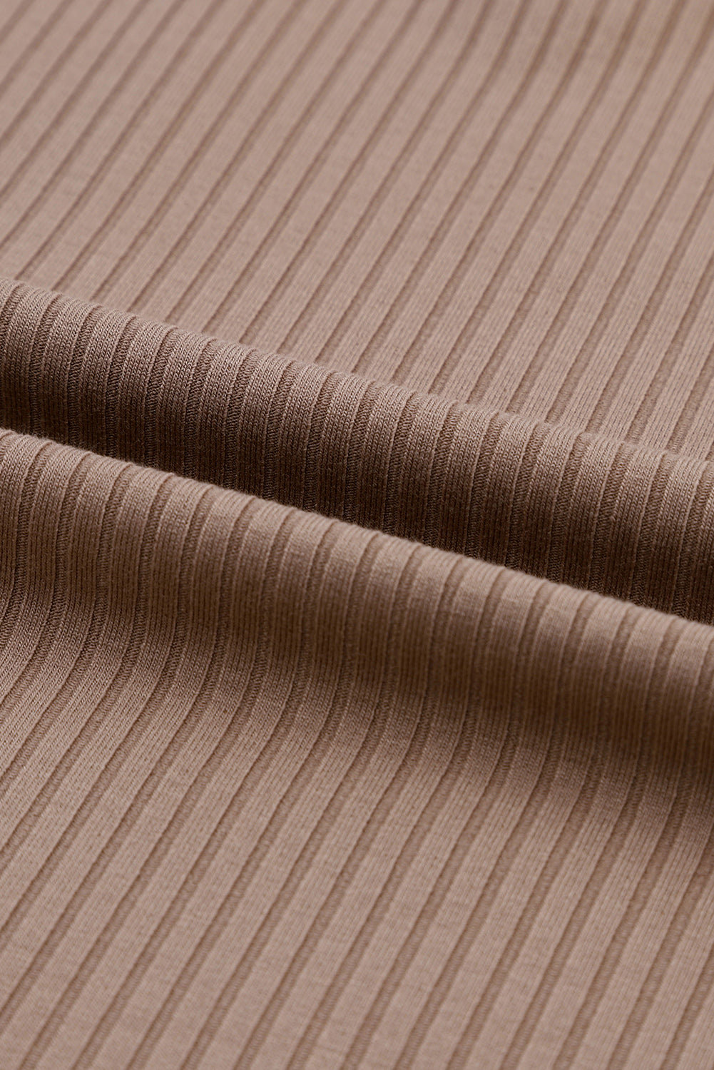 Khaki Ribbed Knit Patched Chest Pocket V Neck Top-Tops-MomFashion