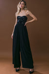 Black Sequin Tube Top Wide Leg Jumpsuit-Bottoms-MomFashion