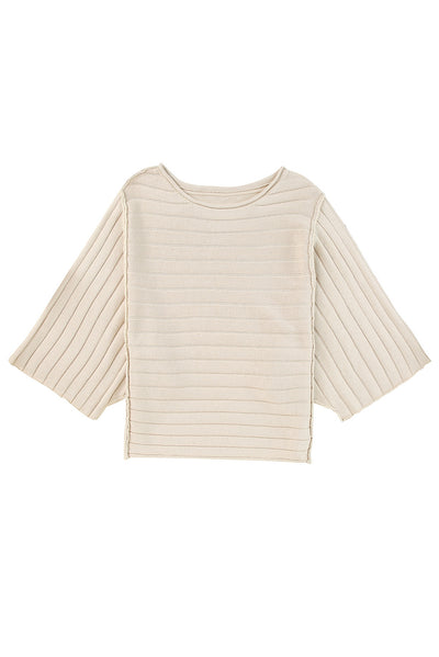 Apricot Exposed Seam Ribbed Knit Dolman Sweater-Tops-MomFashion