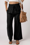 Black Drawstring Elastic Waist Casual Wide Leg Pants-Bottoms-MomFashion