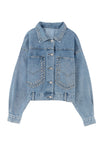 Sky Blue Rivet Studded Pocketed Denim Jacket-Outerwear-MomFashion