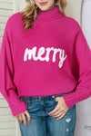 Rose Merry Letter Embroidered High Neck Sweater-Tops-MomFashion