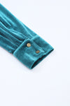 Green Frilled Neck Buttoned Front Velvet Top-Tops-MomFashion