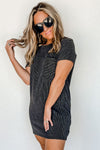 Gray Striped Ribbed Knit T-shirt Shift Dress-Dresses-MomFashion