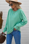 Green French Terry Cotton Blend Pullover Sweatshirt-Tops-MomFashion