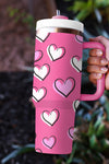 Rose Red Valentines Heart Printed Thermos Cup with Handle-Accessories-MomFashion