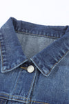 Blue Lapel Distressed Raw Hem Buttons Denim Jacket-Outerwear-MomFashion