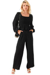 Black Square Neck Smocked Peplum Top and Pants Set-Loungewear-MomFashion