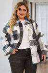 Gray Plus Size Checkered Button-Up Shacket-Plus Size-MomFashion