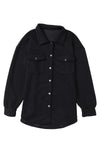 Black Solid Textured Flap Pocket Buttoned Shacket-Outerwear-MomFashion