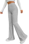 Gray Solid Color High Waist Ribbed Flare Pants-Bottoms-MomFashion