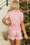 Pink Christmas Candy Cane Print Pocketed Knotted Pajama Set-Loungewear & Sleepwear/Sleepwear-MomFashion