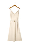 Apricot V Neck Sleeveless Maxi Dress with Elastic Belt-Dresses-MomFashion