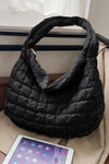 Black Quilted Zipper Large Shoulder Bag-Shoes & Bags-MomFashion