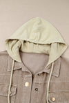 Khaki Patchwork Hooded Corduroy Shacket-Outerwear-MomFashion