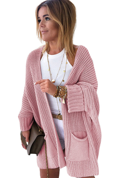 Pink Oversized Fold Over Sleeve Sweater Cardigan-Tops-MomFashion