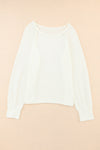 White Long Sleeve Cutout Shoulder Relaxed Sweater-Tops-MomFashion