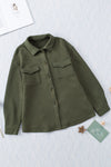 Green Retro Quilted Flap Pocket Button Shacket-Outerwear-MomFashion