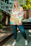 Yellow Plus Size Abstract Print Loose Tunic Shirt-Plus Size-MomFashion