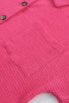 Pink Waffle Knit Button Up Casual Shirt-Tops-MomFashion