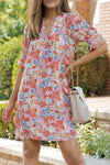 Multicolor Boho Floral Printed Flutter Sleeve Dress-Dresses-MomFashion