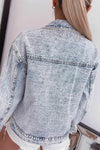 Mist Blue Retro Rhinestone Fringed Collar Light Wash Denim Jacket-Outerwear-MomFashion