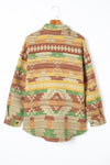 Yellow Western Aztec Print Button Flap Pocket Shacket-Outerwear-MomFashion