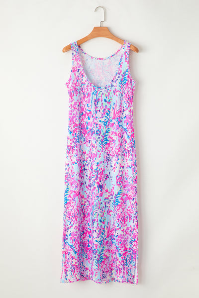 Purple Abstract Floral Print Sleeveless Maxi Dress-Dresses-MomFashion