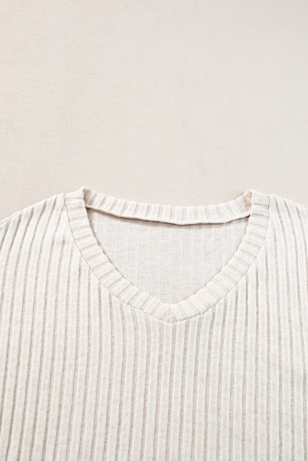 Khaki Ribbed Knit V Neck Slouchy Two-piece Outfit-Loungewear-MomFashion