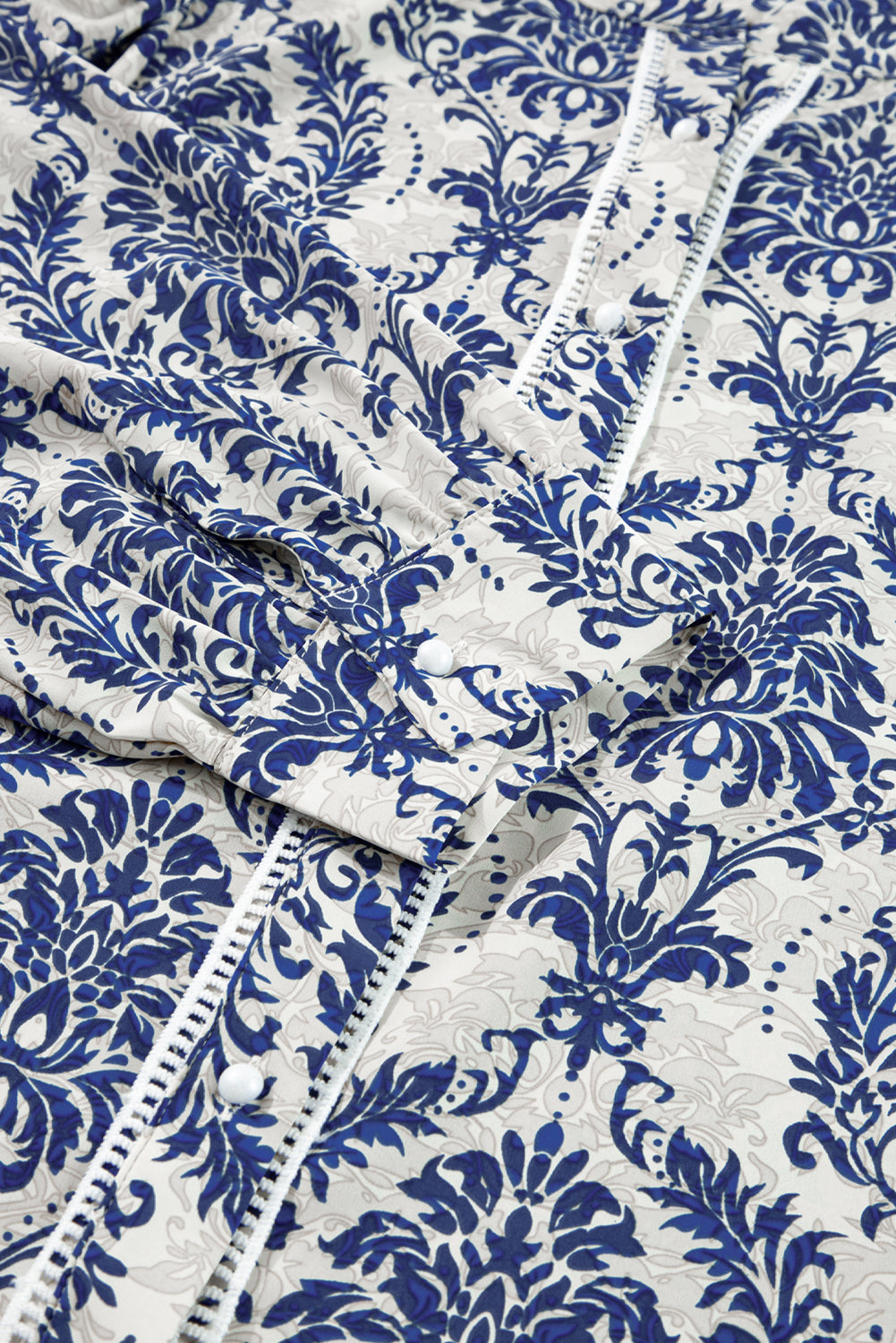 Sky Blue Tribal Pattern Print Notch Neck Buttoned Plus Size Shirt-Plus Size/Plus Size Tops/Plus Size Blouses & Shirts-MomFashion