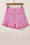 Pink Frayed Edge Mid Rise Denim Shorts-Bottoms-MomFashion