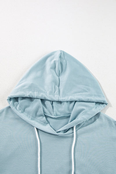 Iceland Blue Solid Ruffled Hem Loose Fit Tunic Hoodie-Tops/Sweatshirts & Hoodies-MomFashion