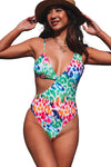 Multicolor Leopard Kiss Print Asymmetric Cutout One Piece Swimwear-Swimwear-MomFashion