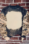 Black Tie Dye Leopard Drop Shoulder Sweatshirt-Tops-MomFashion