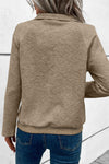 Pale Khaki Textured Knit Buttoned Kangaroo Pocket Sweatshirt-Tops-MomFashion