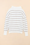 Cowl Neck Striped Print Drop Shoulder Sweater-Tops-MomFashion