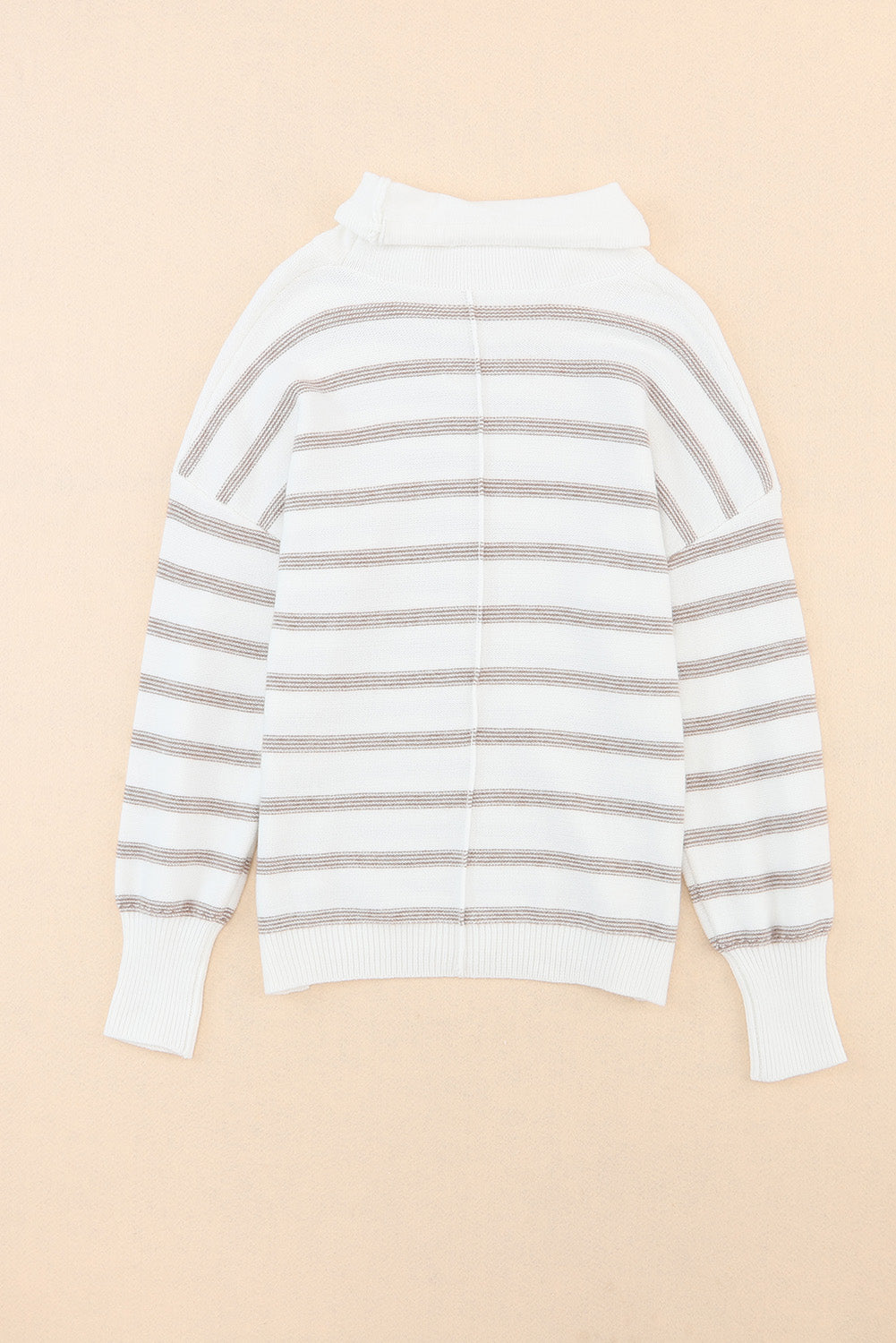 Cowl Neck Striped Print Drop Shoulder Sweater-Tops-MomFashion