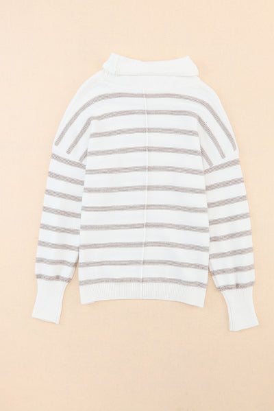 Cowl Neck Striped Print Drop Shoulder Sweater-Tops-MomFashion