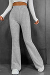 Gray Solid Color High Waist Ribbed Flare Pants-Bottoms-MomFashion