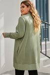 Green Plus Size Snap Buttons Front Knit Cardigan-Plus Size-MomFashion