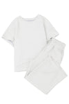 White Textured Loose Fit T Shirt and Drawstring Pants Set-Loungewear-MomFashion