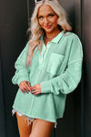 Laurel Green Waffle Exposed Seam Pocket Henley Sweatshirt-Tops-MomFashion