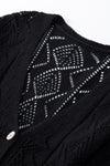 Black Hollow-out Openwork Knit Cardigan-Tops-MomFashion